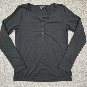 Toad & Co Women's Piru Long Sleeve Henley Top Black Size M Minimalist Fall Layer